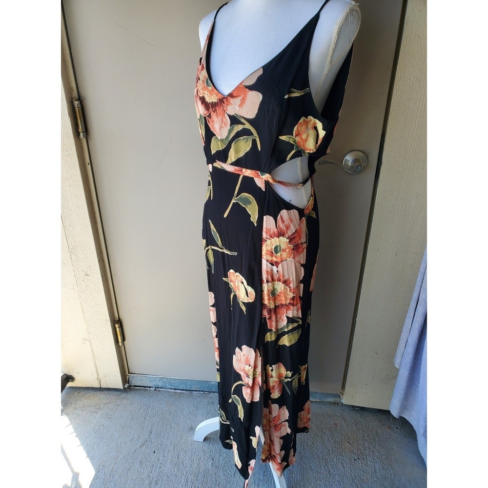 Topshop Maxi Dress Women 10 Black Floral Cut Out Backless Whimsigoth Resortwear - Picture 2 of 11